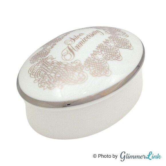Vintage House of Goebel 25th Silver Anniversary Porcelain Trinket Jewelry Box - Picture 1 of 9
